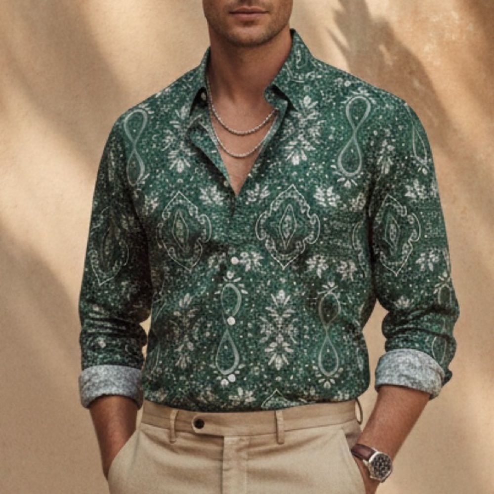 Daniel Cremieux Classics Green Medallion Paisley Cotton Button Down Shirt L Larg